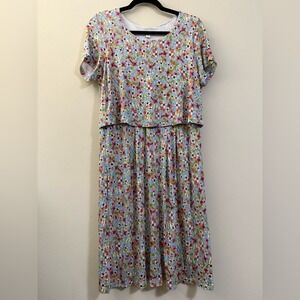 J. Jill Floral Short‎ Sleeve Dress in Blue Multicolor - S